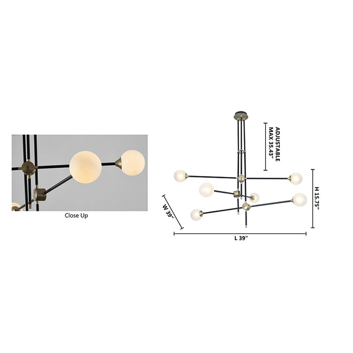 Black Metal Frame with Gold Hardware Ceiling Fixture with Frosted Glass Shades by Bethel - view 4
