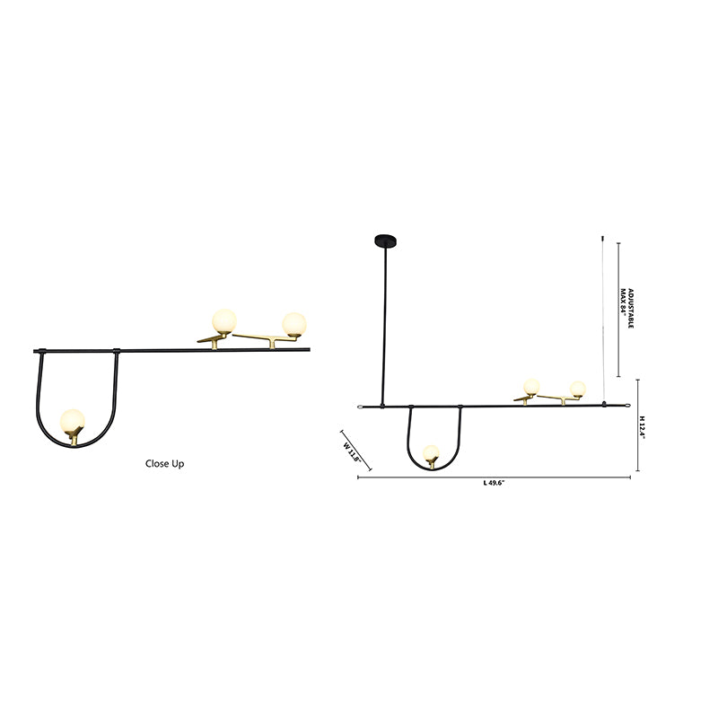 Black Metal Frame Ceiling Fixture with Gold Hardware Accents and White Glass by Bethel - view 4