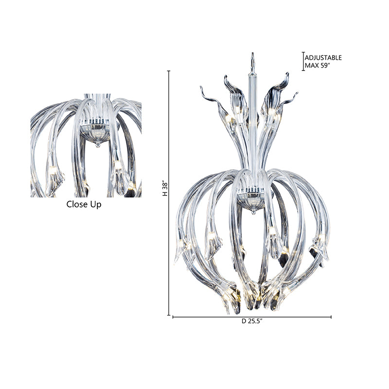 Clear Hand Blown Glass Chandelier with Chrome Hardware by Bethel - view 2