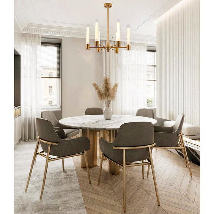 Brass Frame Chandelier with Ribbed Clear Glass Shades by Bethel - view 4