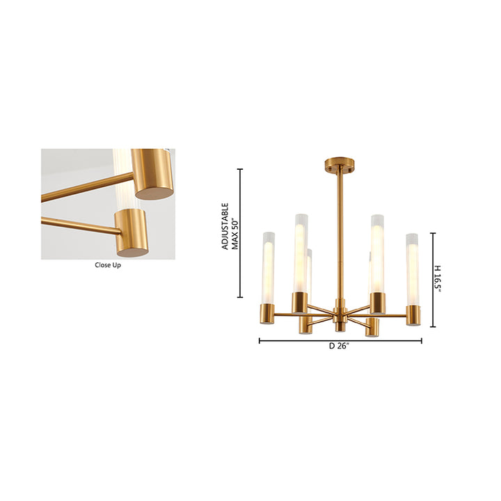 Brass Frame Chandelier with Ribbed Clear Glass Shades by Bethel - view 5