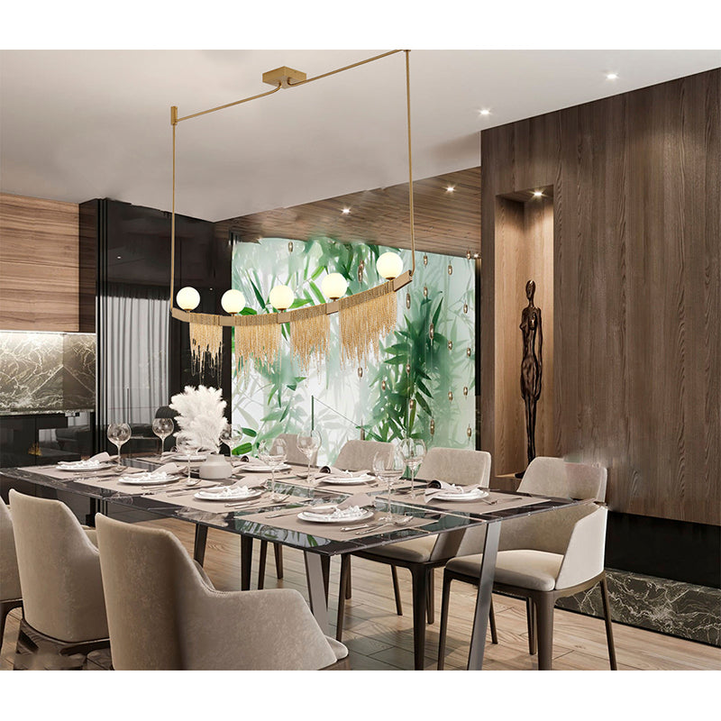Hairline Chandelier with Stainless Steel Hanging Chains &amp; Glass Shades