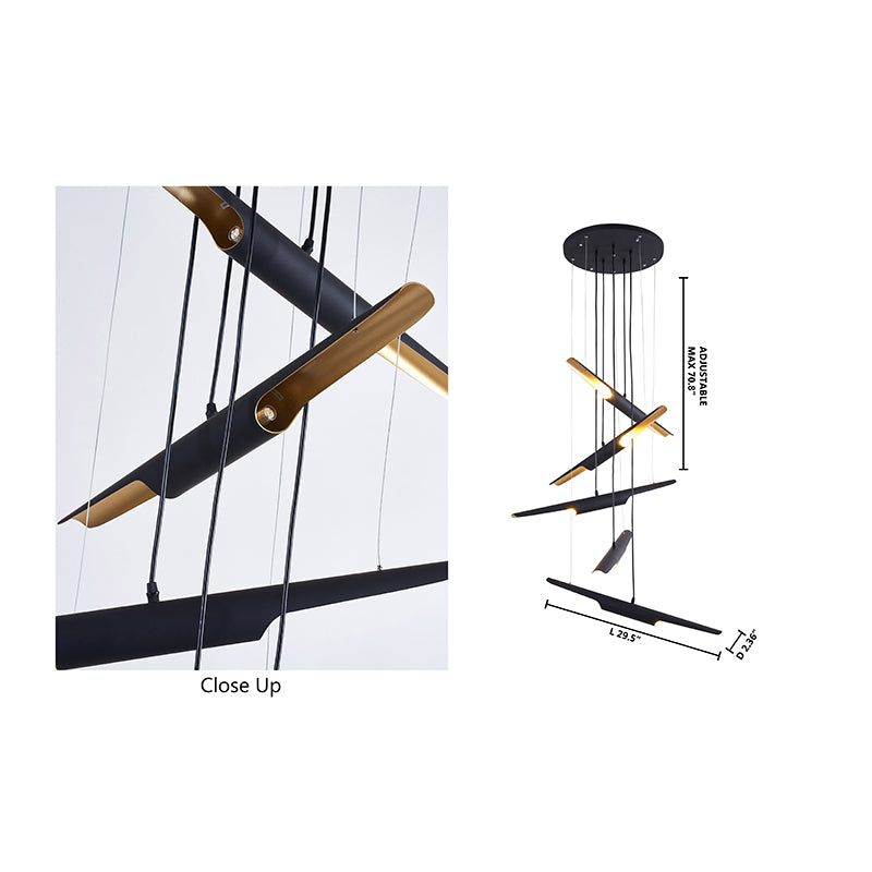 Matte Black Flushed Chandelier with Hanging Pendant Tubes with Gold Interior by Bethel - view 5