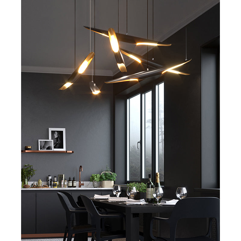 Matte Black Flushed Chandelier with Hanging Pendant Tubes with Gold Interior by Bethel - view 7