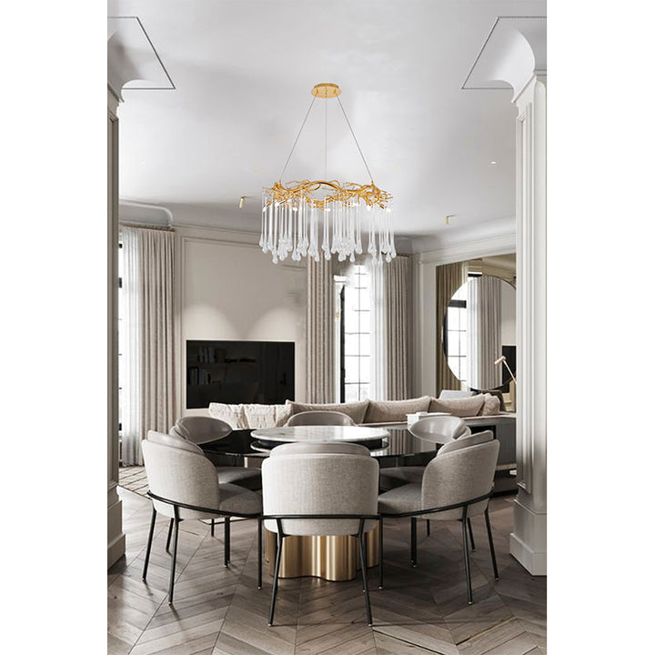 Gold Aluminum Frame Chandelier with Clear Glass Hanging Drops by Bethel - view 9