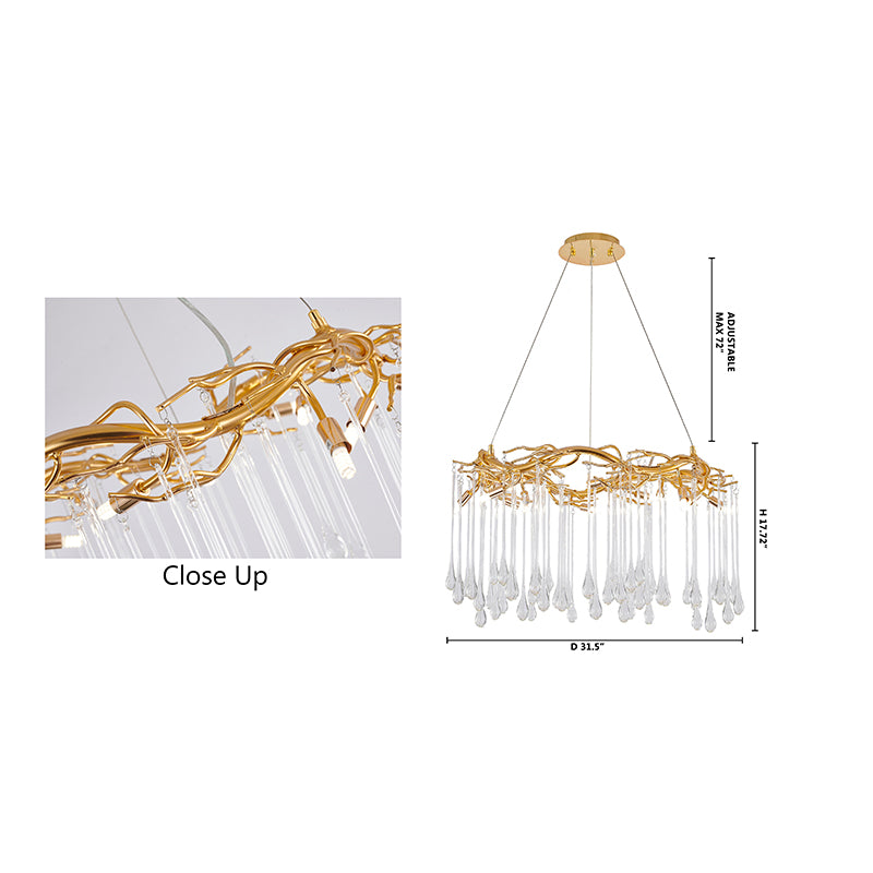 Gold Aluminum Frame Chandelier with Clear Glass Hanging Drops by Bethel - view 10