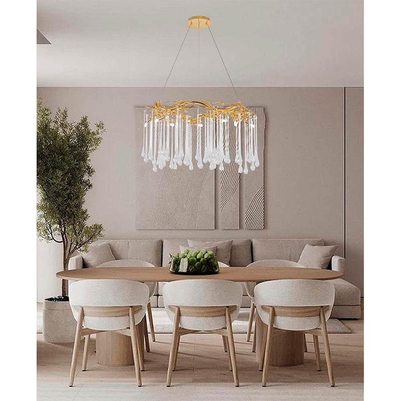 Gold Aluminum Frame Chandelier with Clear Glass Hanging Drops by Bethel - view 11