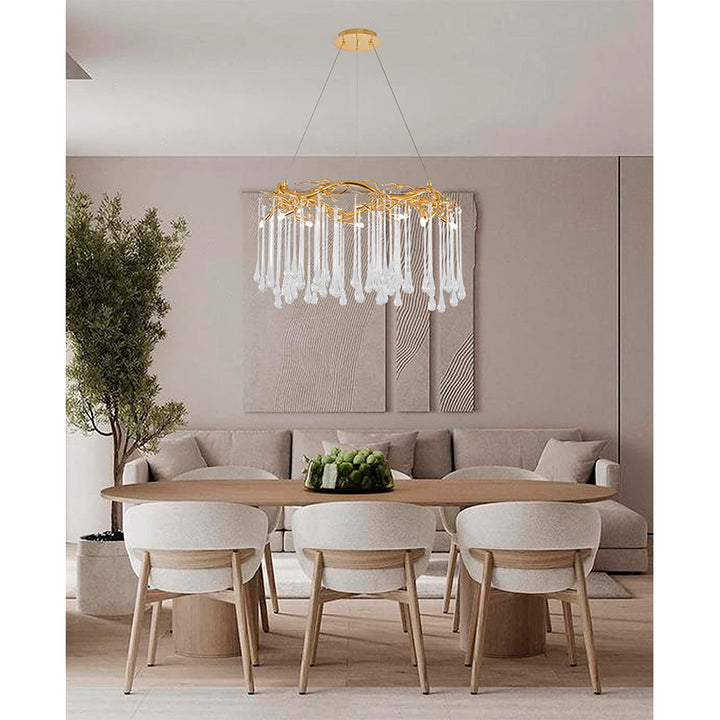 Gold Aluminum Frame Chandelier with Clear Glass Hanging Drops by Bethel - view 11