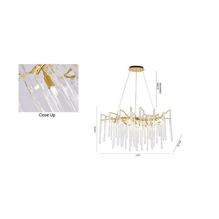 Solid Brass Branch Chandelier with Clear Hanging Glass Drops by Bethel - view 8