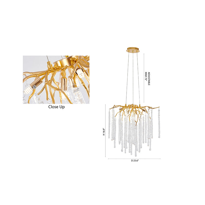 Aluminium Frame Chandelier with Clear Glass Hanging Drops by Bethel - view 9