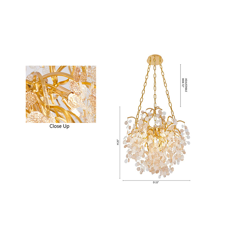 Aluminium Frame Chandelier with Clear &amp; Champagne Glass Hanging Petals