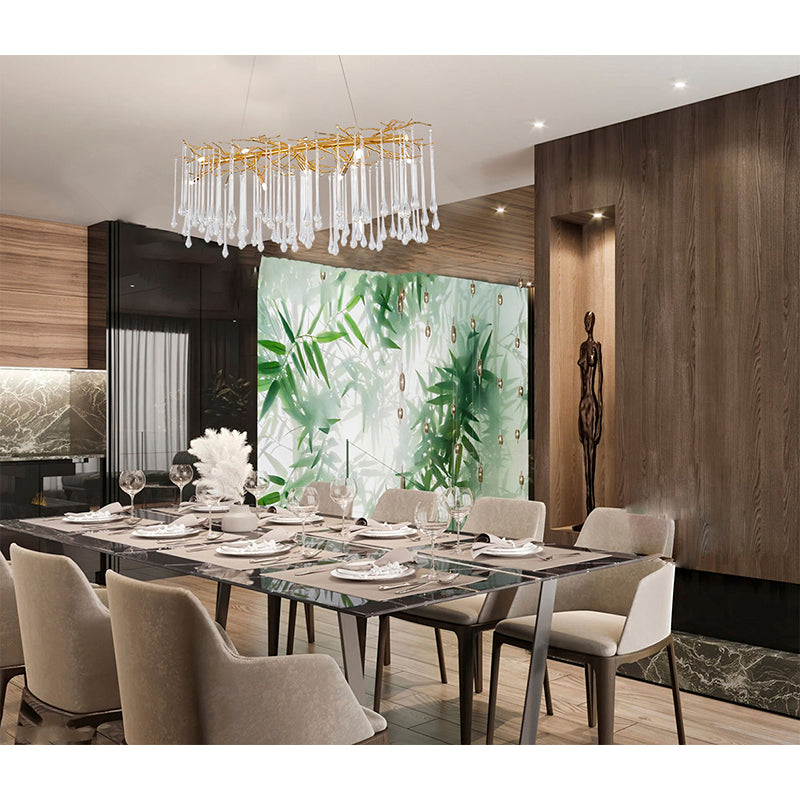 Aluminium Frame Chandelier with Clear Glass Hanging Drops by Bethel - view 27