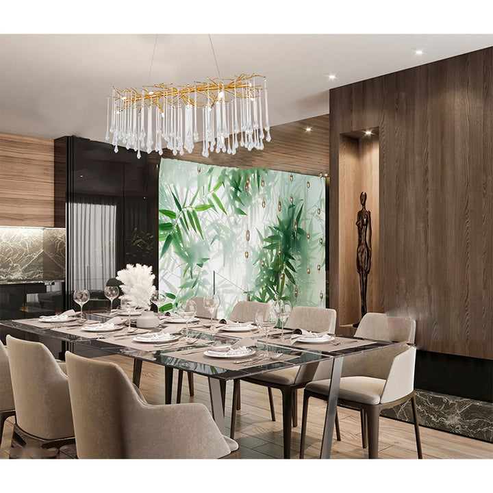 Aluminium Frame Chandelier with Clear Glass Hanging Drops by Bethel - view 27