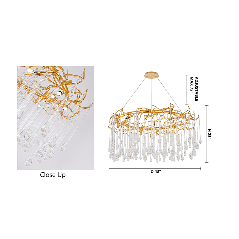 Aluminium Frame Chandelier with Clear Glass Hanging Drops by Bethel - view 17