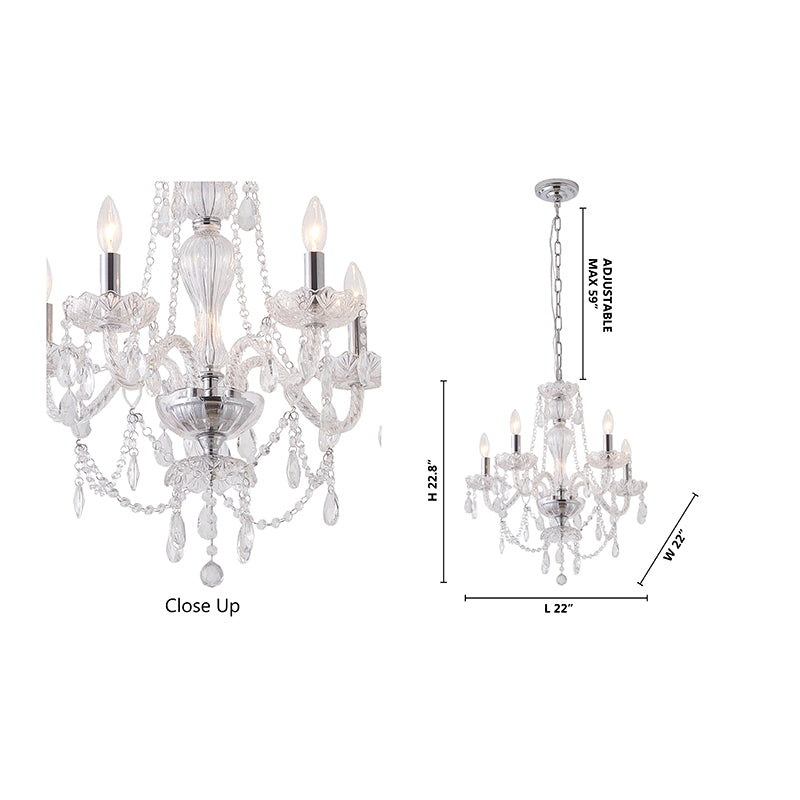 Clear Crystal Chandelier with Clear Glass Arms &amp; Chrome Hardware