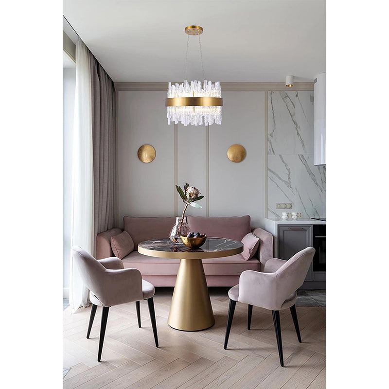 Round Matte Brass Metal Frame Chandelier with Clear Glass Rods by Bethel - view 3