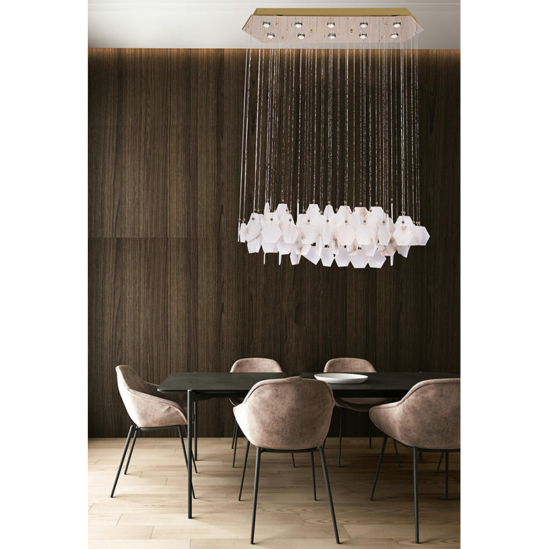 Gold Stainless Steel Frame Chandelier with Spanish Alabaster Hanging Stones by Bethel - view 5