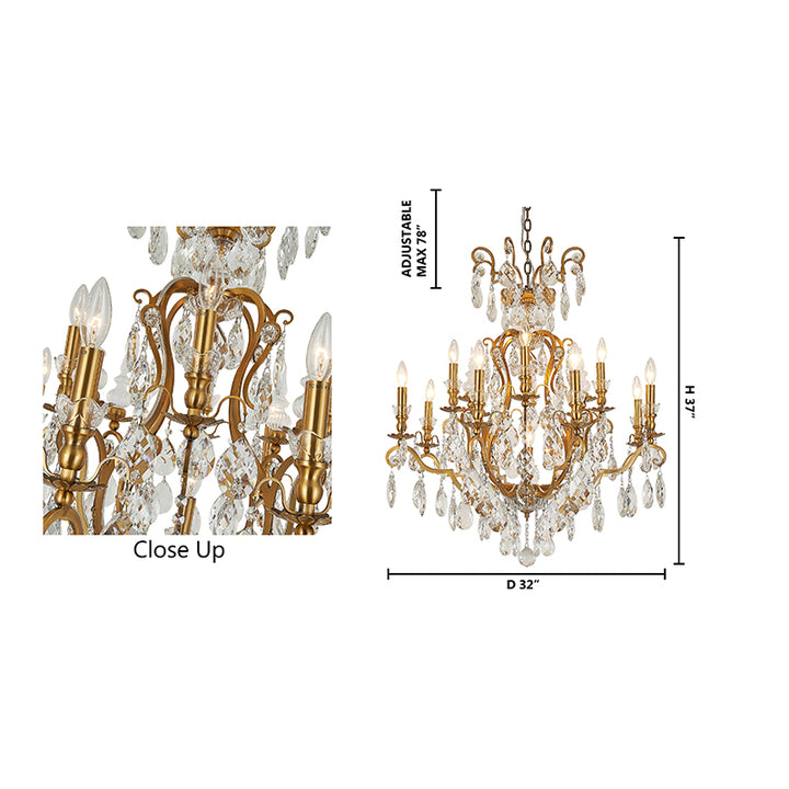 Metal Frame Chandelier with Clear Hanging Crystals by Bethel - view 4