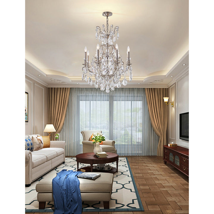 Iron Frame Chandelier with Clear Hanging Crystals by Bethel - view 24