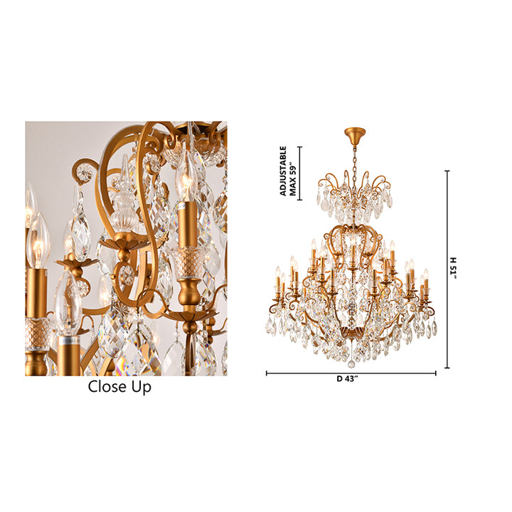 Three Tier Metal Frame Chandelier with Clear Hanging Crystals by Bethel - view 9