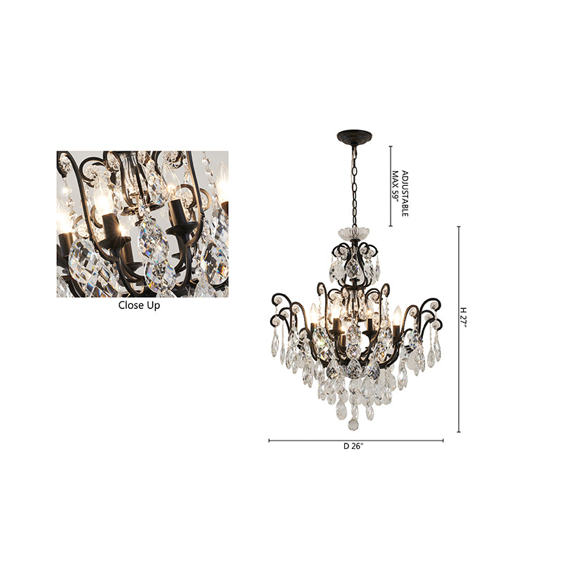 Chandelier with Clear Hanging Crystals &amp; Glass Accents