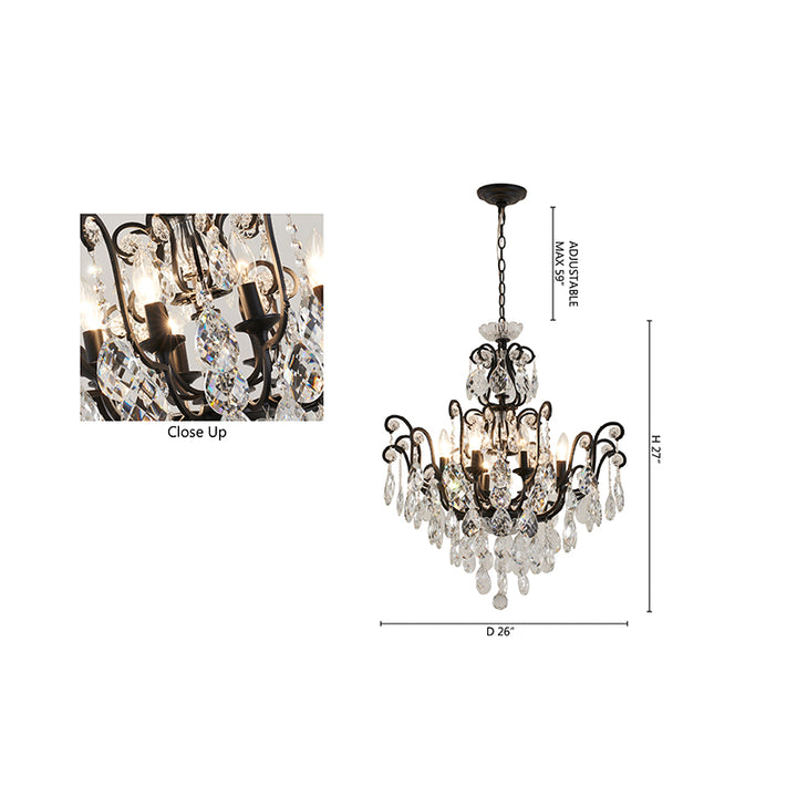 Chandelier with Clear Hanging Crystals &amp; Glass Accents
