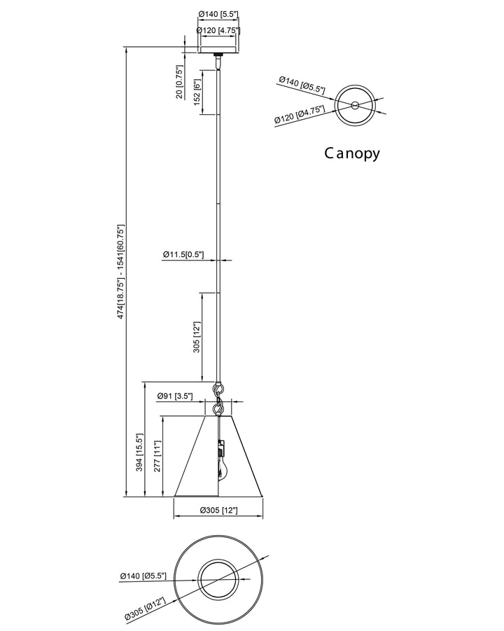 Veritas Pendant dimensions diagram