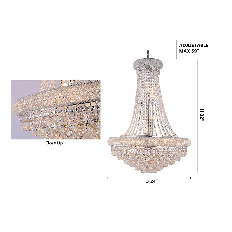 Three Tier Clear Crystal Chandelier with Crystal Balls &amp; Beaded Border Frames