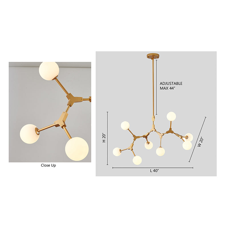 Gold Metal Frame Ceiling Fixture with Milk White Glass Shades by Bethel - view 4