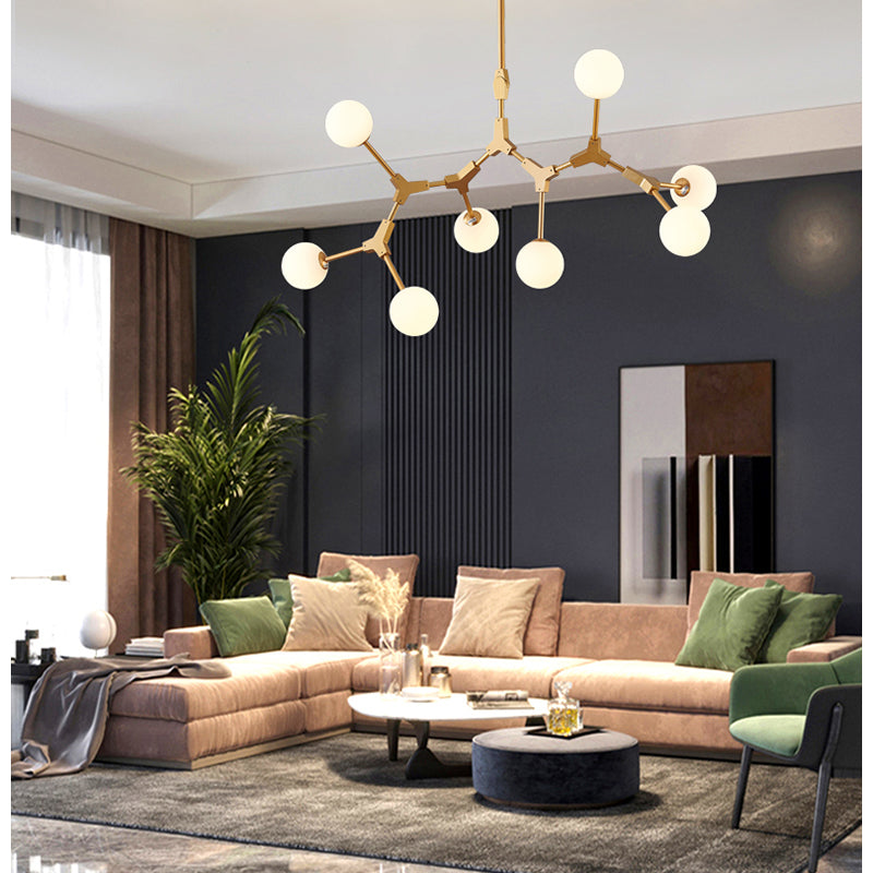 Gold Metal Frame Ceiling Fixture with Milk White Glass Shades by Bethel - view 6