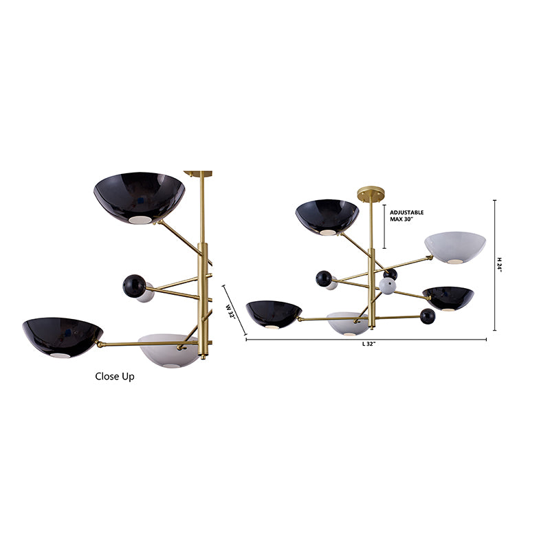 Gold Metal Frame Ceiling Fixture with White &amp; Black Disk Plates