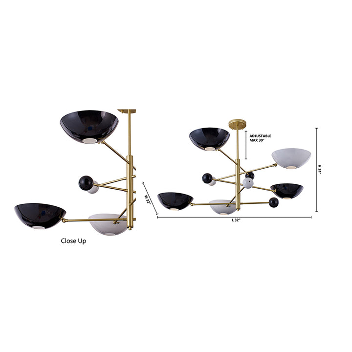 Gold Metal Frame Ceiling Fixture with White &amp; Black Disk Plates