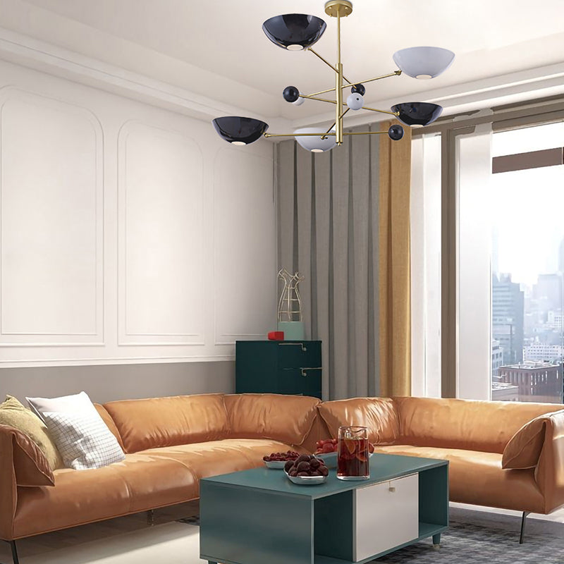 Gold Metal Frame Ceiling Fixture with White &amp; Black Disk Plates