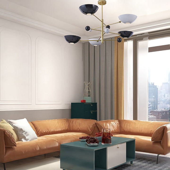 Gold Metal Frame Ceiling Fixture with White &amp; Black Disk Plates