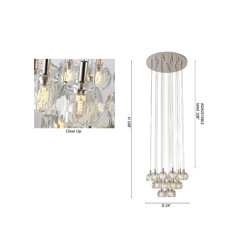 Polished Nickel Flushed Chandelier with Hanging Clear Crystal Pendants by Bethel - view 5