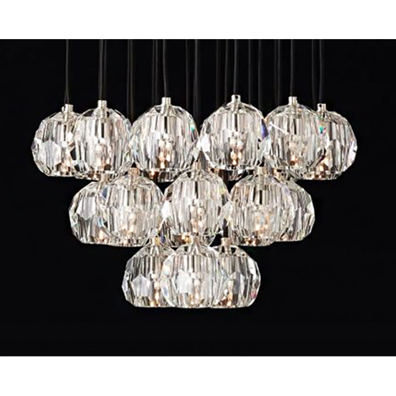 Flushed Chandelier with Hanging Clear Crystal Balls, a Polished Nickel Frame, and
