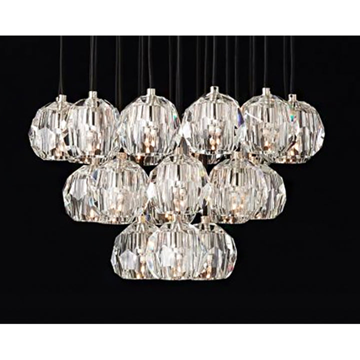 Flushed Chandelier with Hanging Clear Crystal Balls, a Polished Nickel Frame, and