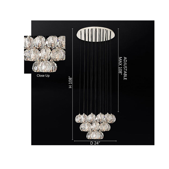 Flushed Chandelier with Hanging Clear Crystal Balls, a Polished Nickel Frame, and