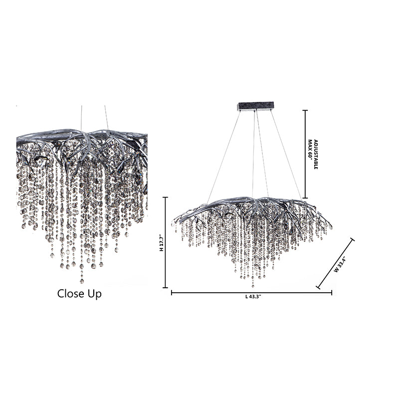 Branch Chandelier with Champagne Beaded Crystal Strands and Crystal Branches by Bethel - view 8