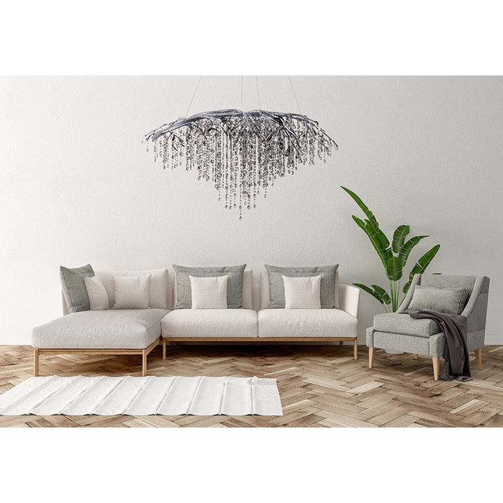 Branch Chandelier with Champagne Beaded Crystal Strands and Crystal Branches by Bethel - view 9
