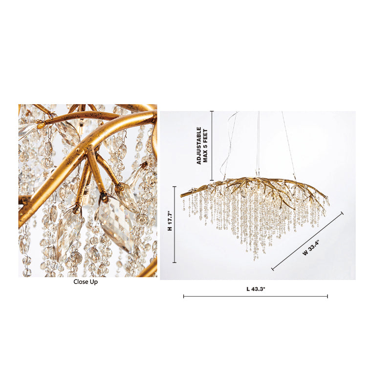 Branch Chandelier with Champagne Beaded Crystal Strands and Crystal Branches by Bethel - view 3