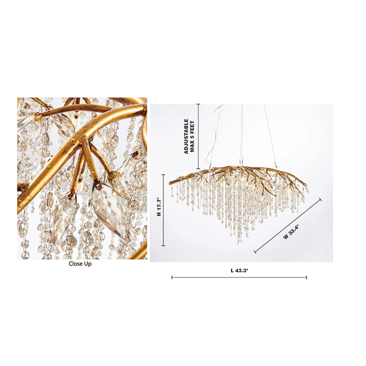 Branch Chandelier with Champagne Beaded Crystal Strands and Crystal Branches by Bethel - view 3