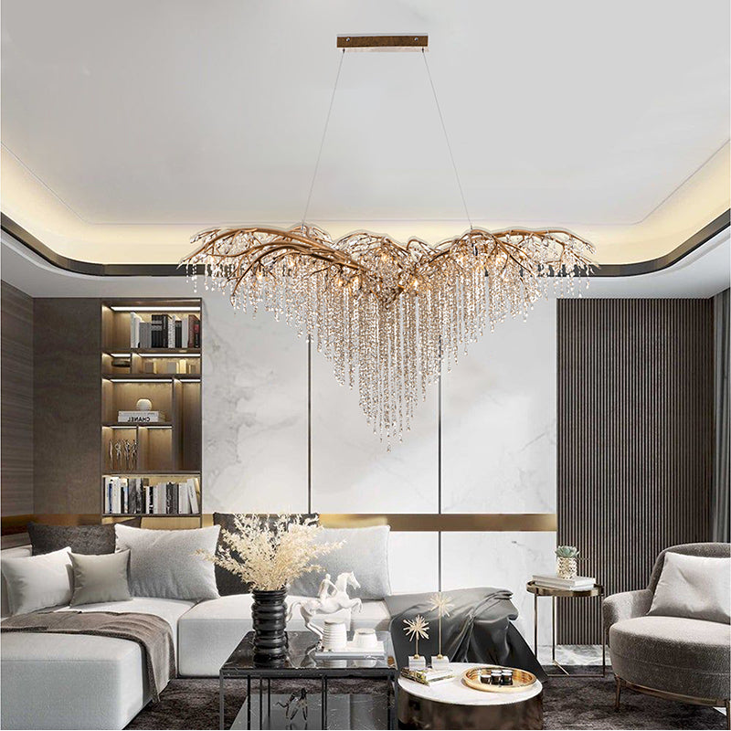 Branch Chandelier with Hanging Crystal Beads &amp; Branch Accents