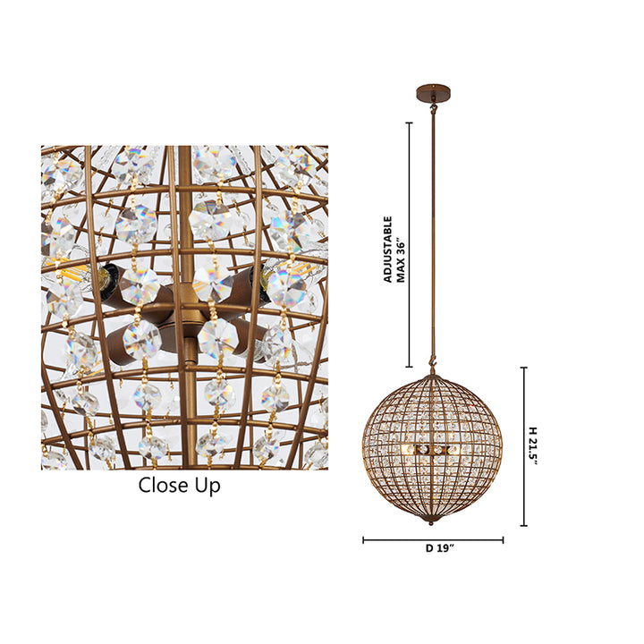 Bronze Sphere Orb Chandelier with Clear Crystals/beading and Gold Hardware by Bethel - view 4