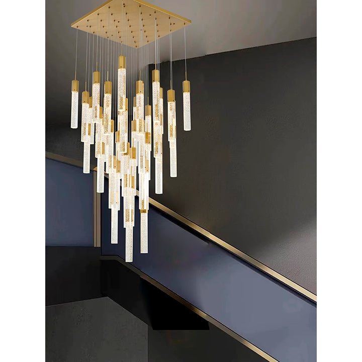 Metal Flushed Chandelier with Clear Hexagon Bubble Crystal Hanging Pendants by Bethel - view 16