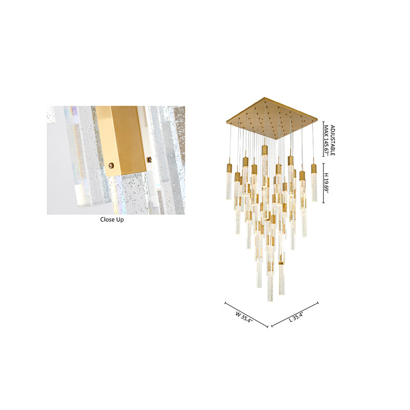 Metal Flushed Chandelier with Clear Hexagon Bubble Crystal Hanging Pendants by Bethel - view 17
