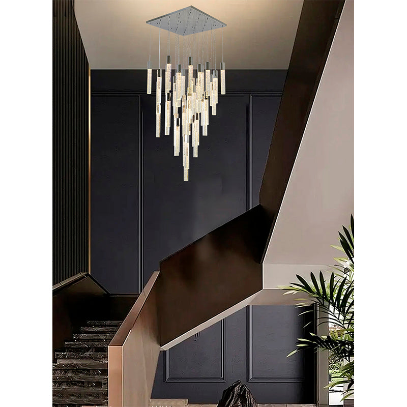 Metal Flushed Chandelier with Clear Hexagon Bubble Crystal Hanging Pendants by Bethel - view 10