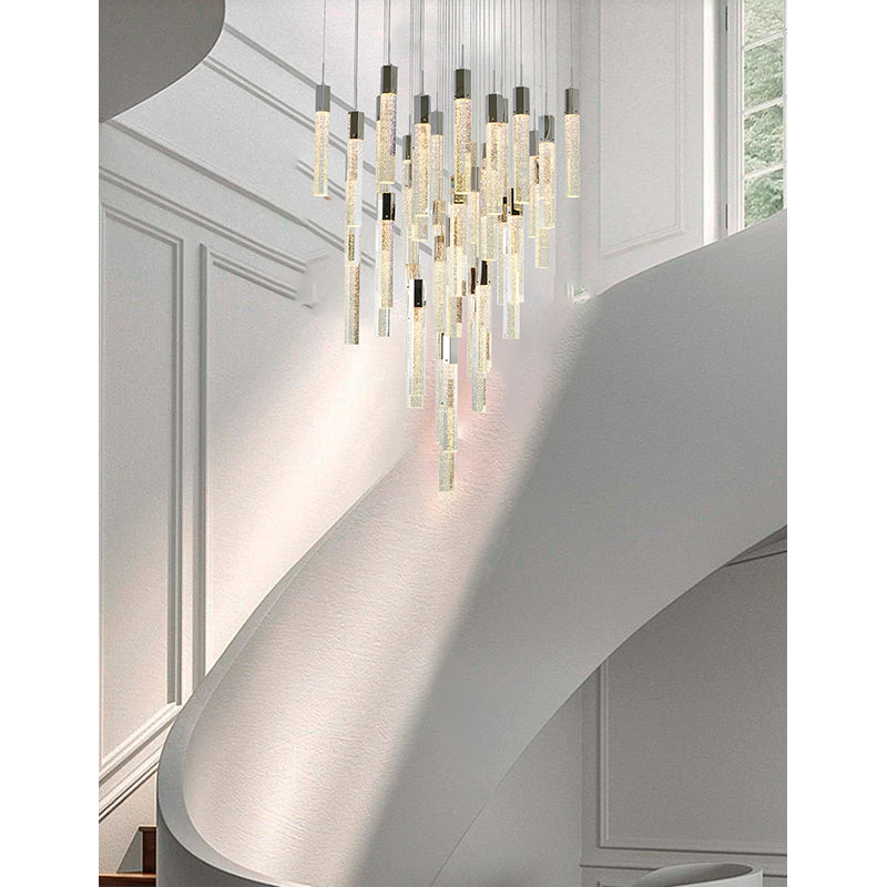 Metal Flushed Chandelier with Clear Hexagon Bubble Crystal Hanging Pendants by Bethel - view 11
