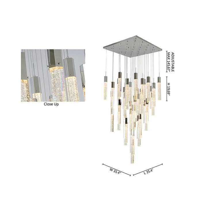 Metal Flushed Chandelier with Clear Hexagon Bubble Crystal Hanging Pendants by Bethel - view 12