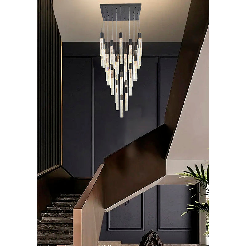 Metal Flushed Chandelier with Clear Hexagon Bubble Crystal Hanging Pendants by Bethel - view 3